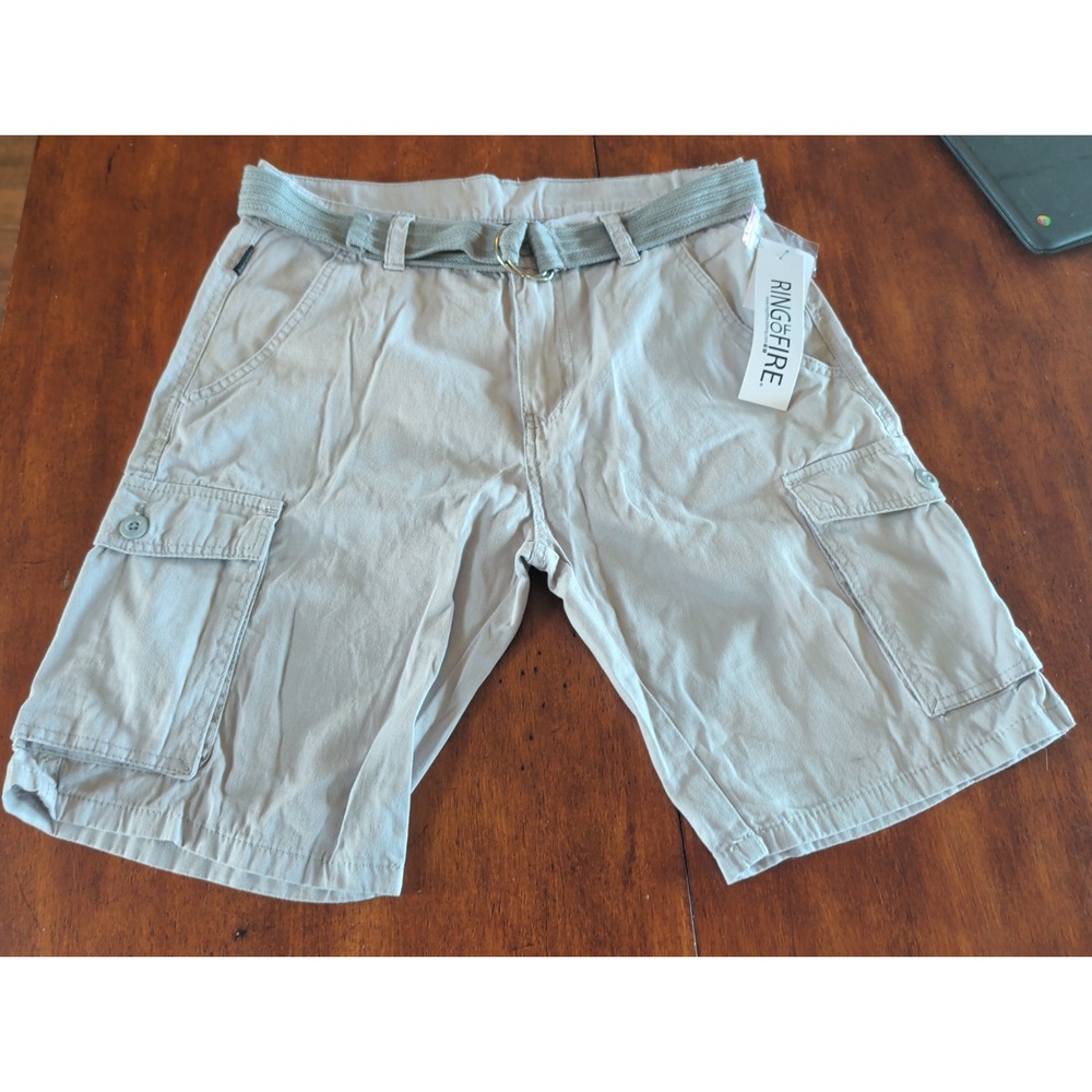 Ring of Fire Men's Bobby Off White Fabric Dye Cargo Shorts W/ D Belt Size 30